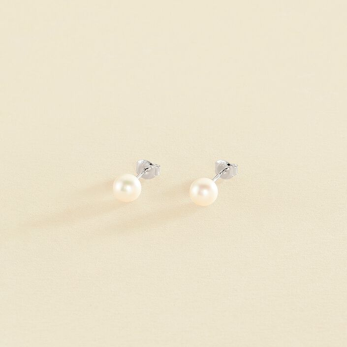 Boucles d'oreilles puces PERL - Perle / Argenté - Boucles d'oreilles puces  | Agatha