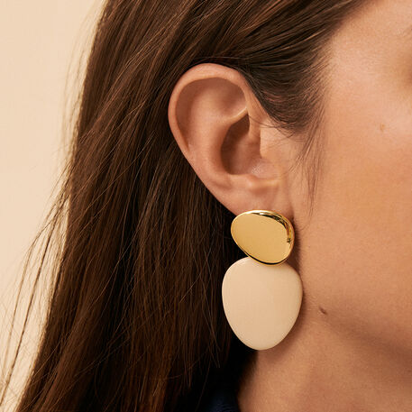 Boucles d'oreilles pendantes BRIGITTE - Ivoire / Doré - Boucles d'oreilles  | Agatha