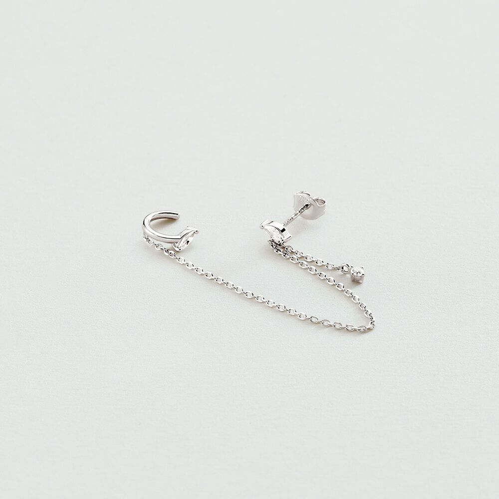 Piercing ear cuff AMAS - Cristal / Argent&eacute; - Argent v&eacute;ritable  | Agatha