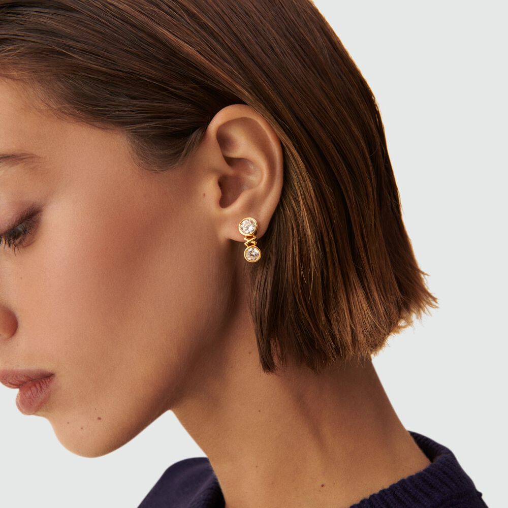 Boucles d'oreilles pendantes N-13 - Cristal / Doré - Boucles d'oreilles fantaisies  | Agatha