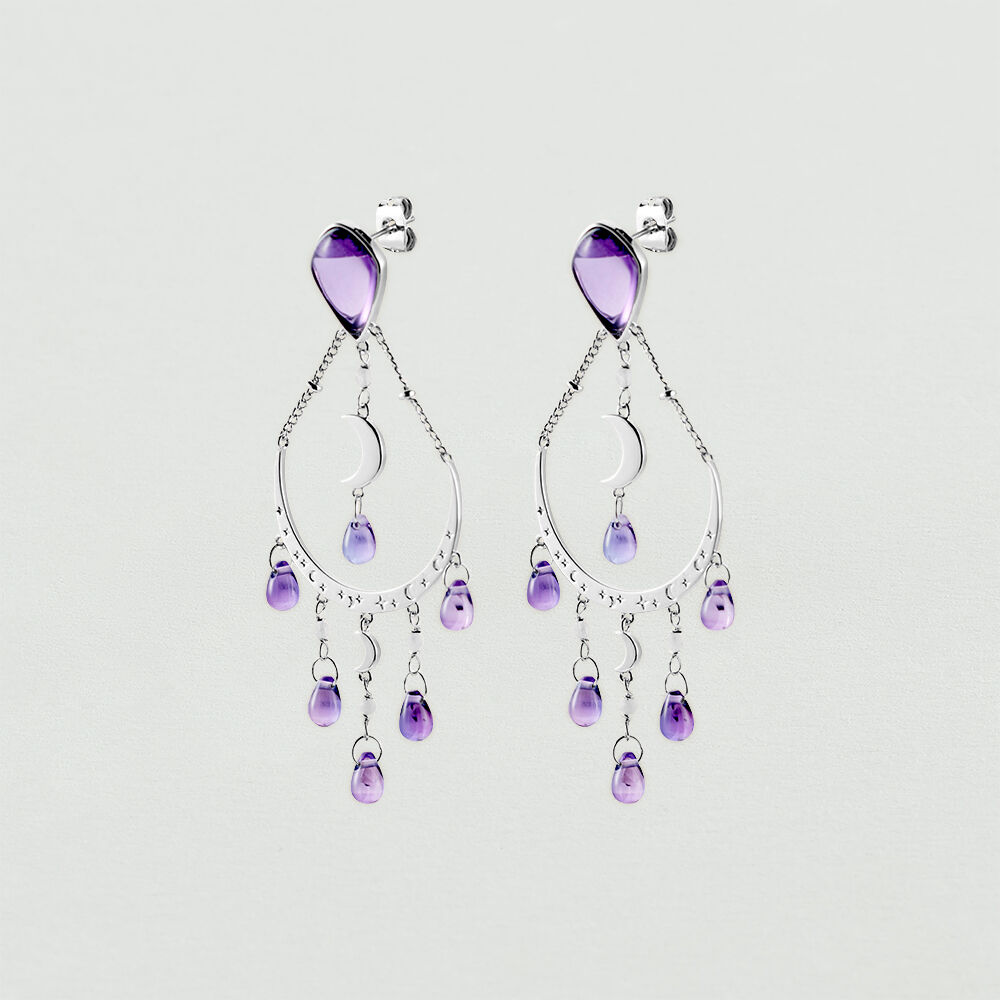 Boucles d'oreilles pendantes MOONLIGHT - Amethyste / Argent&eacute; - Boucles d'oreilles fantaisies  | Agatha