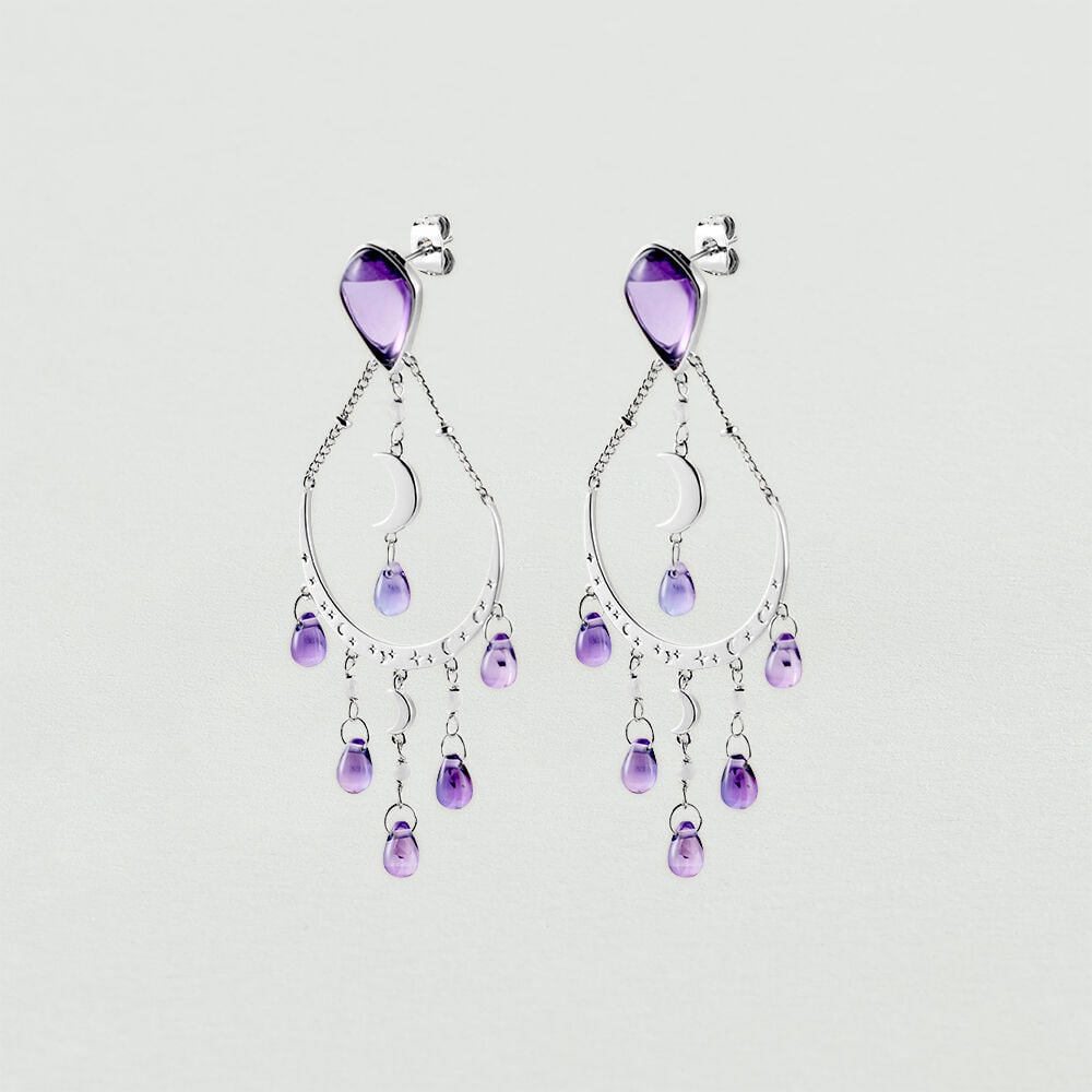 Boucles d'oreilles pendantes MOONLIGHT - Amethyste / Argenté - Boucles d'oreilles fantaisies  | Agatha