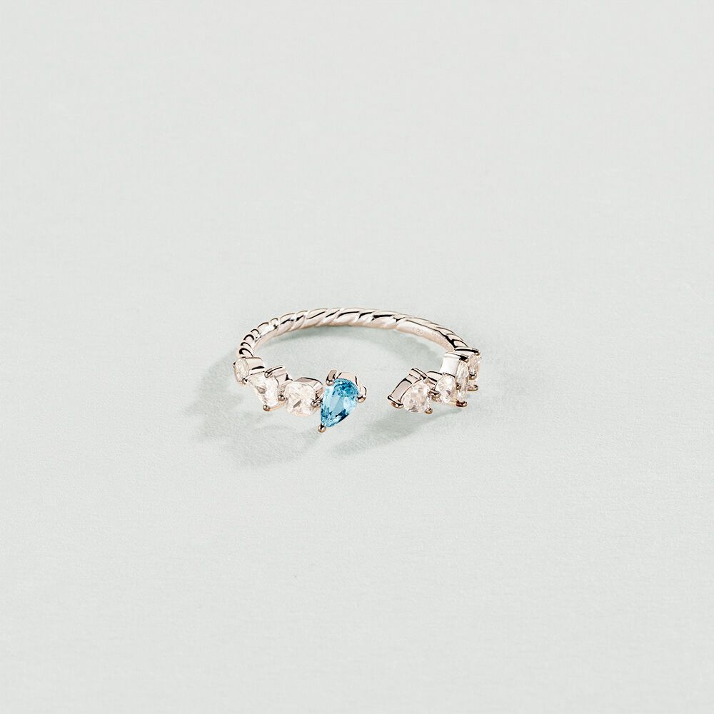 Bague fine JACKIE - Argent&eacute; / Bleu aquamarine  - Bagues fines  | Agatha