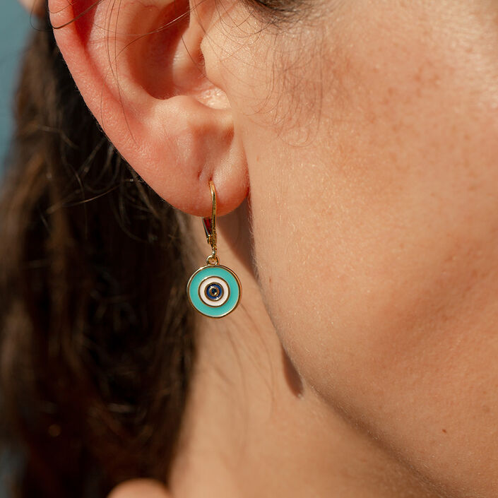 Boucles d'oreilles pendantes CYCLADES - Turquoise / Doré - Boucles d'oreilles  | Agatha