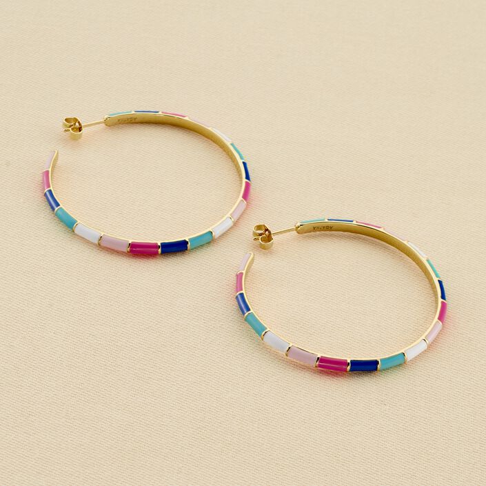 Créoles BONHEUR - Rose/blanc/bleu - Boucles d'oreilles  | Agatha