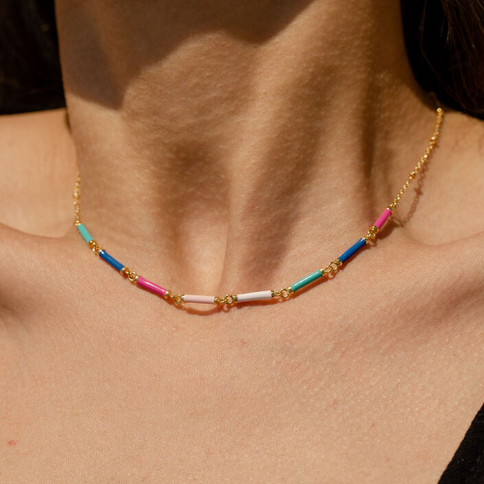 Collier ras du cou BONHEUR - Rose/blanc/bleu - Colliers  | Agatha