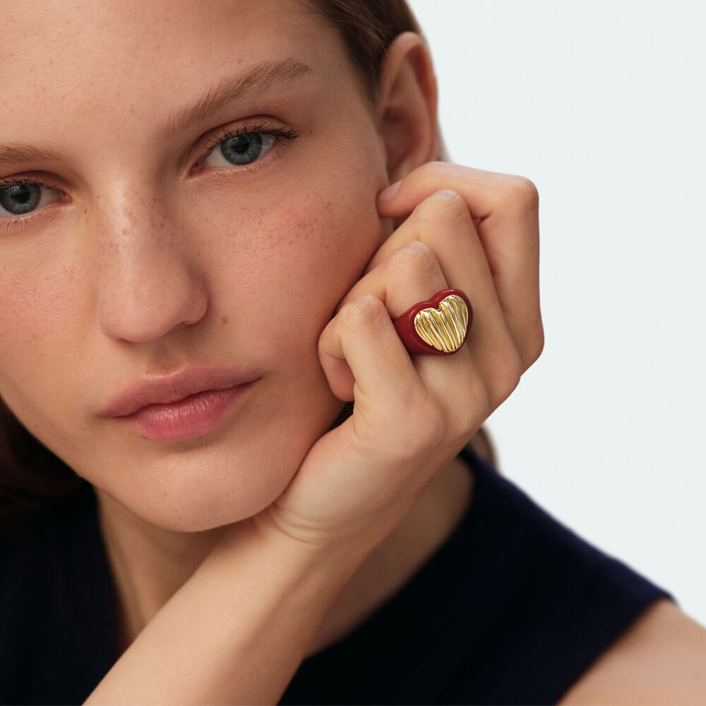 Bague large SACR&Eacute; C&OElig;UR - Rouge / Dor&eacute; - Bagues larges  | Agatha