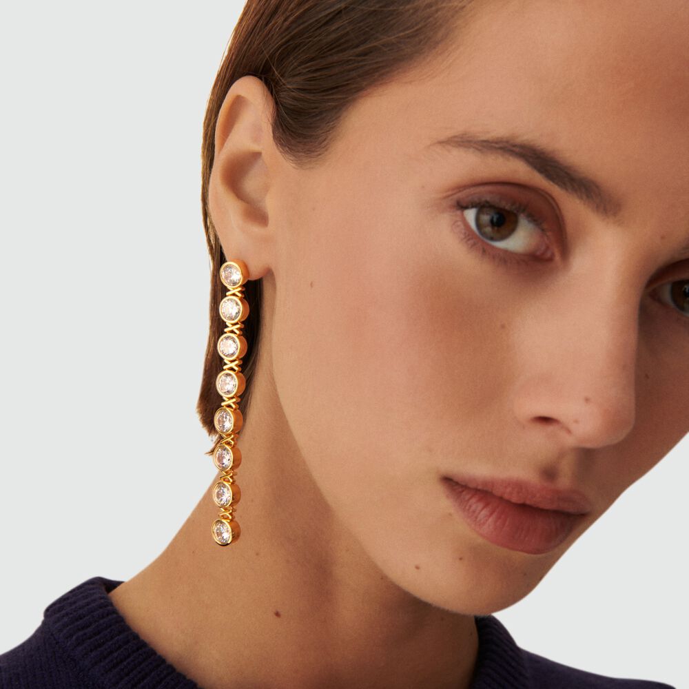 Boucles d'oreilles pendantes N-13 - Cristal / Doré - Boucles d'oreilles fantaisies  | Agatha
