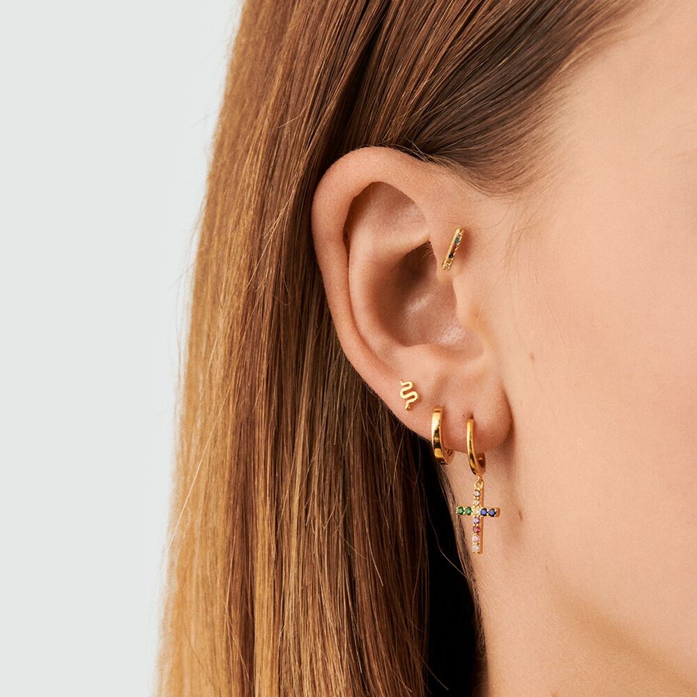 Piercing cr&eacute;ole CROSS - Multicolore / Dor&eacute; - Argent v&eacute;ritable  | Agatha