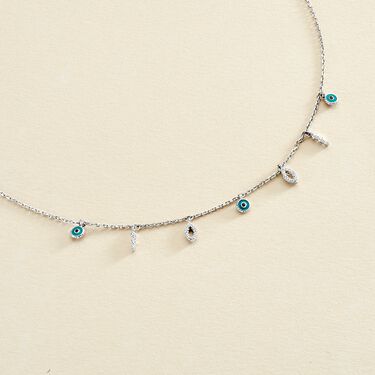 Collier ras du cou LUCKY EYE - Turquoise / Argenté - Colliers  | Agatha