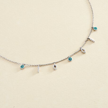 Collier ras du cou LUCKY EYE - Turquoise / Argenté - Colliers  | Agatha