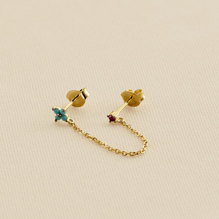 Piercing puce MIX& MATCH - Turquoise / Doré - Piercings  | Agatha