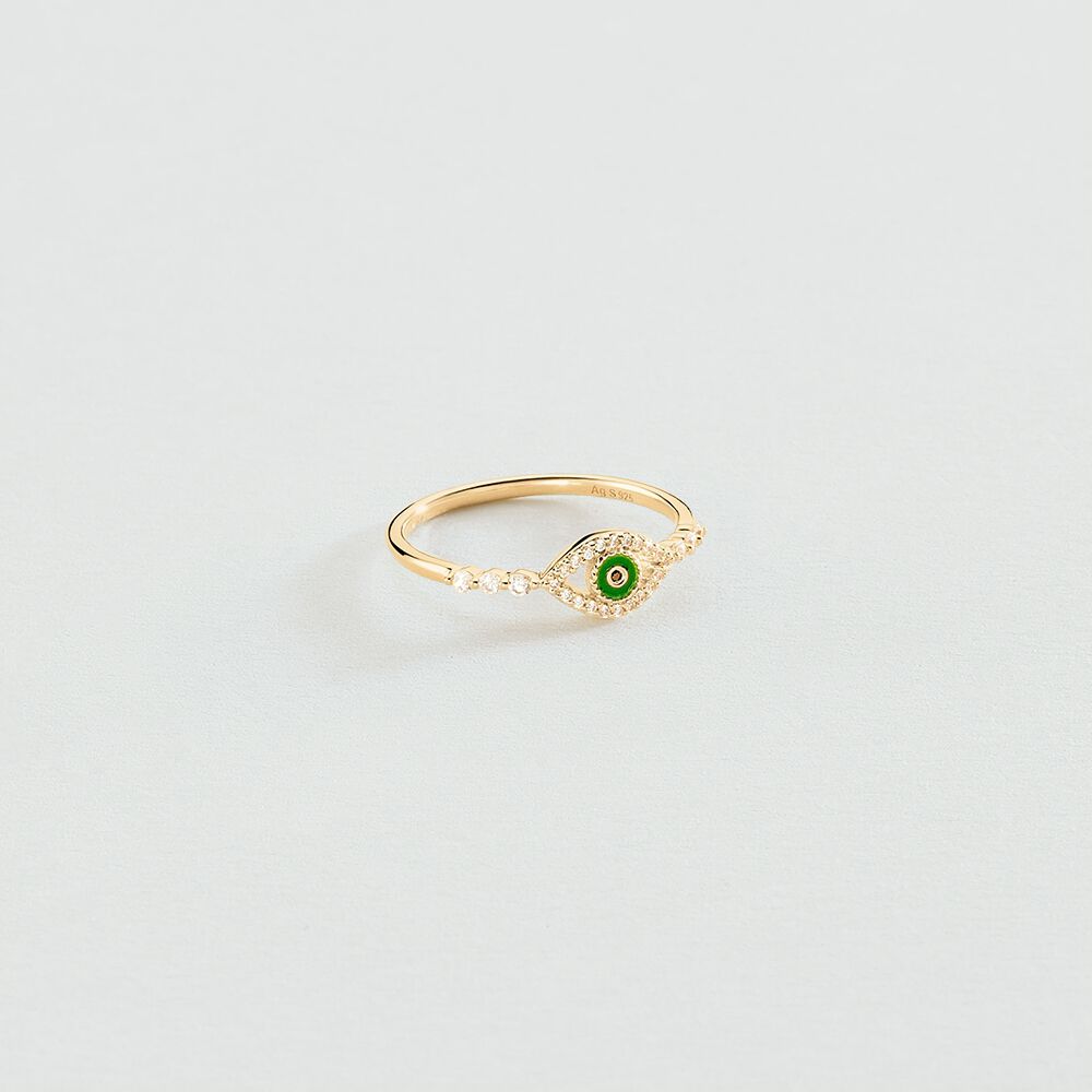 Bague fine LUCKY EYE - Vert / Doré - Outlet  | Agatha