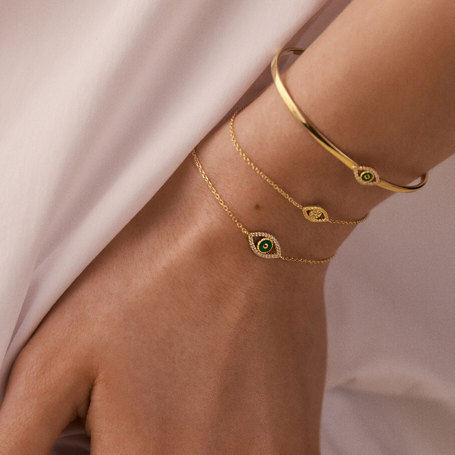 Bracelet souple LUCKY EYE - Vert / Doré - Bracelets  | Agatha