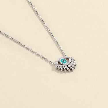 Collier mi-long LUCKY EYE - Turquoise / Argenté - Colliers  | Agatha