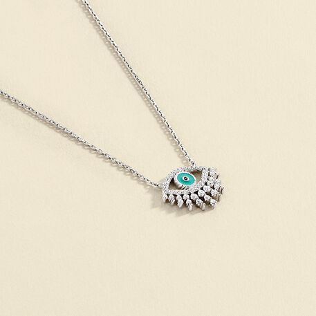 Collier mi-long LUCKY EYE - Turquoise / Argenté - Colliers  | Agatha