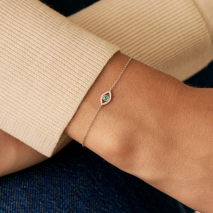 Bracelet souple LUCKY EYE - Turquoise / Argenté - Bracelets  | Agatha