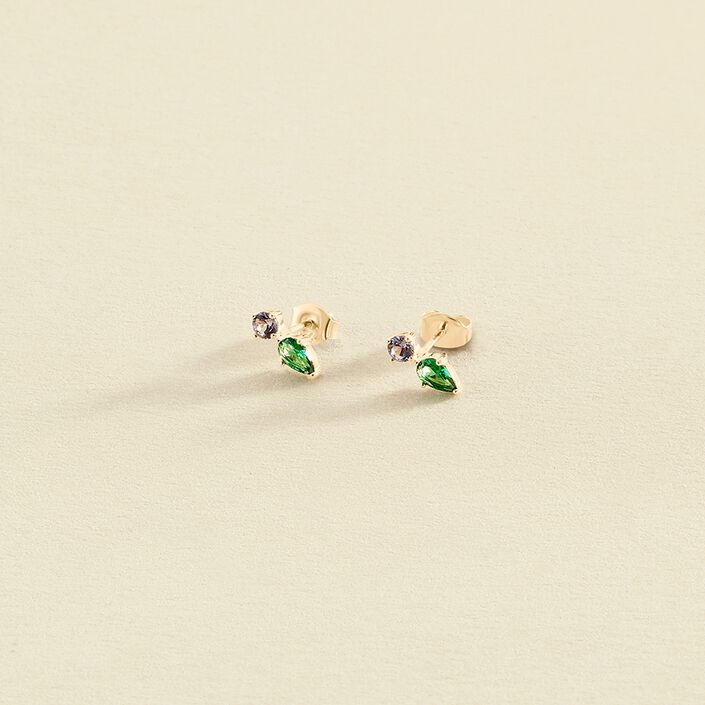 Boucles d'oreilles puces ASTRE - Vert / Doré - Boucles d'oreilles puces  | Agatha