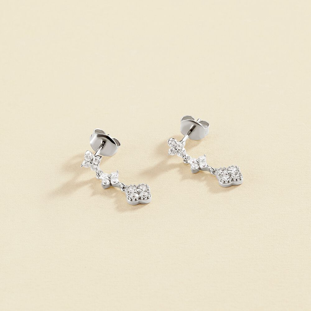 Boucles D'Oreilles Cristal Feuille Argent - Pour Mariage, Soirée - Lot De 2