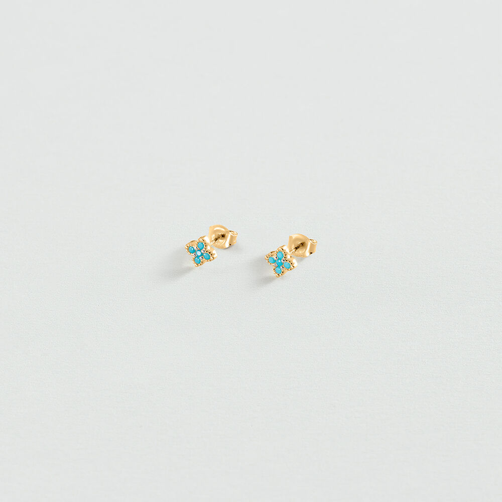 Boucles d'oreilles puces BELOVED - Turquoise / Dor&eacute;