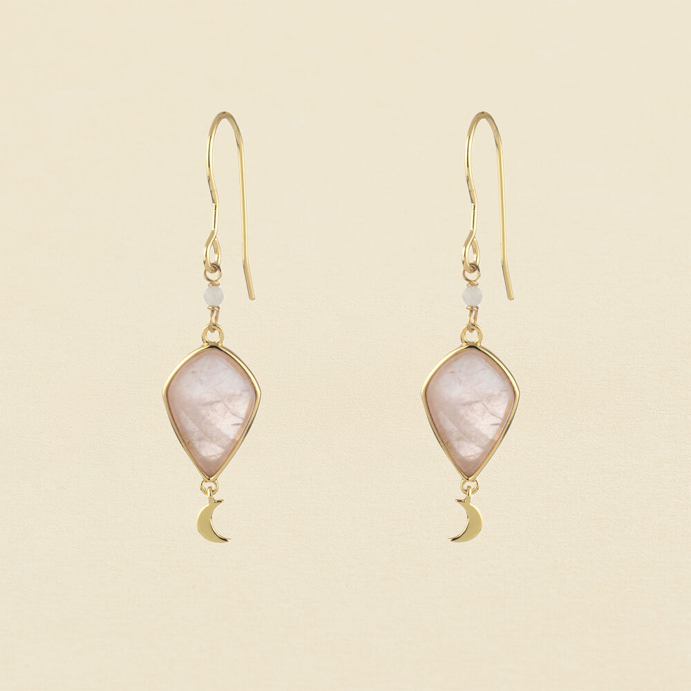 Boucles d'oreilles pendantes MOON - Quartz Rose - Boucles d'oreilles fantaisies  | Agatha