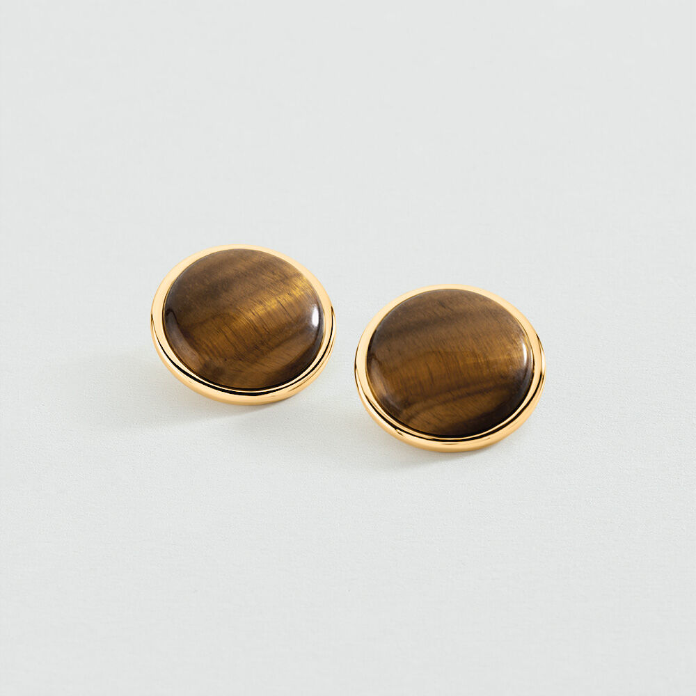 Boucles d'oreilles puces OVERSIZE BATIGNOLLES - Marron / Dor&eacute; - Boucles d'oreilles puces  | Agatha