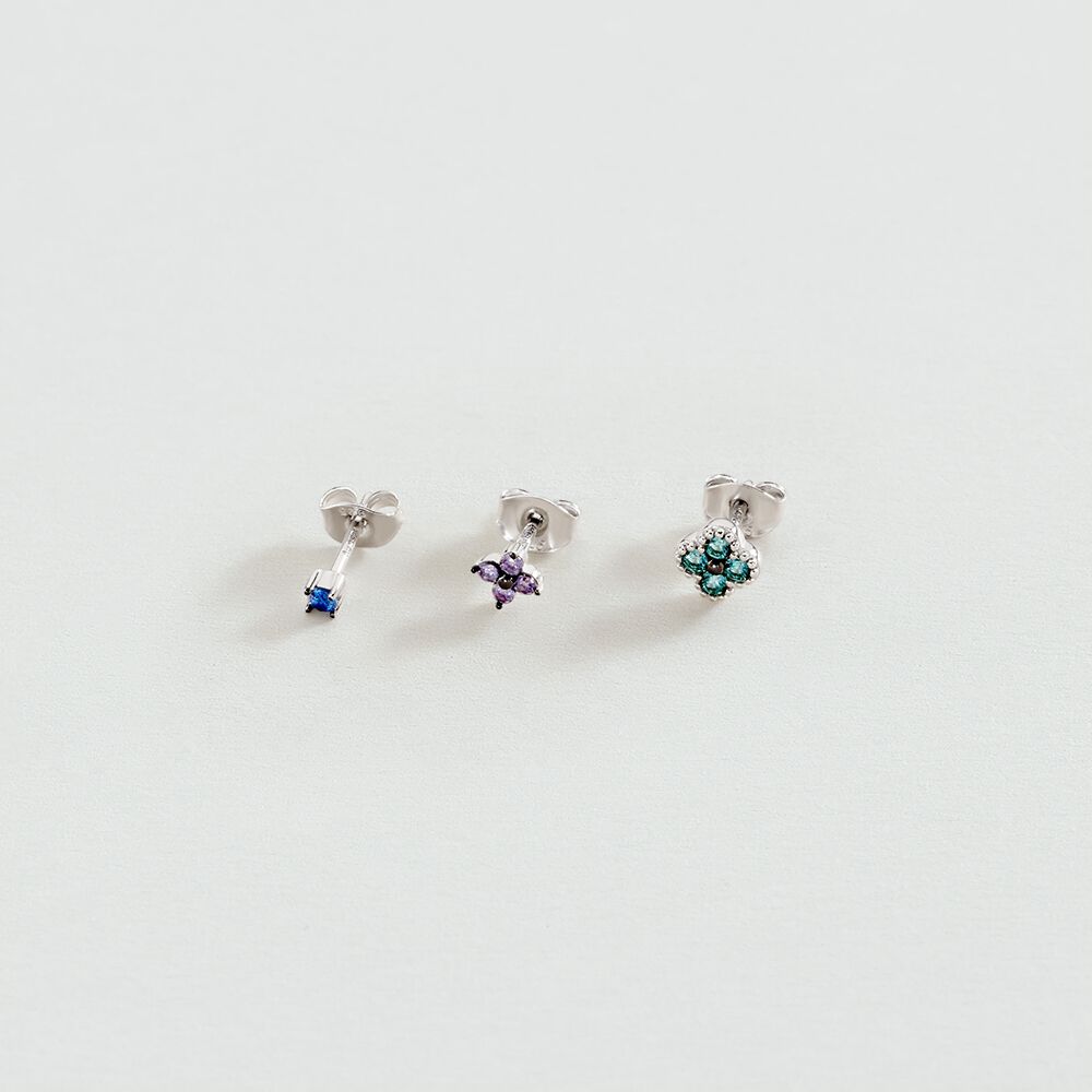 Piercing puce FLOWERY - Multicolore / Argenté - Piercings  | Agatha