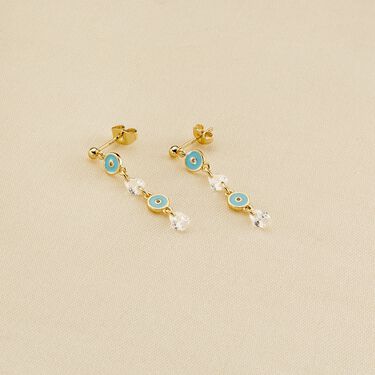 Boucles d'oreilles pendantes CYCLADES - Turquoise / Dor&eacute; - Boucles d'oreilles  | Agatha