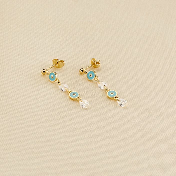 Boucles d'oreilles pendantes CYCLADES - Turquoise / Doré - Boucles d'oreilles  | Agatha