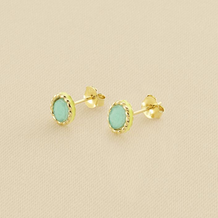 Boucles d'oreilles puces ATMA - Amazonite/ jaune - Boucles d'oreilles puces  | Agatha
