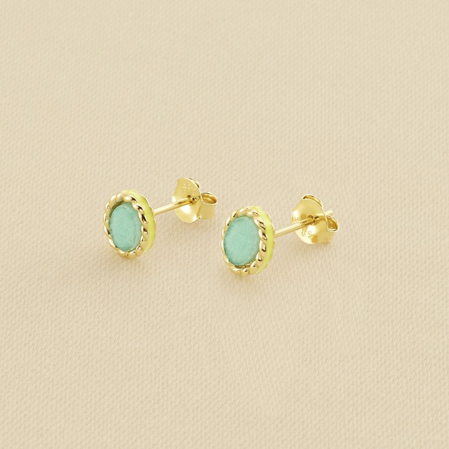 Boucles d'oreilles puces ATMA - Amazonite/ jaune - Boucles d'oreilles puces  | Agatha