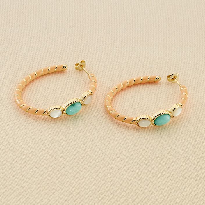 Créoles ARLEQUIN - Orange / Doré - Boucles d'oreilles  | Agatha