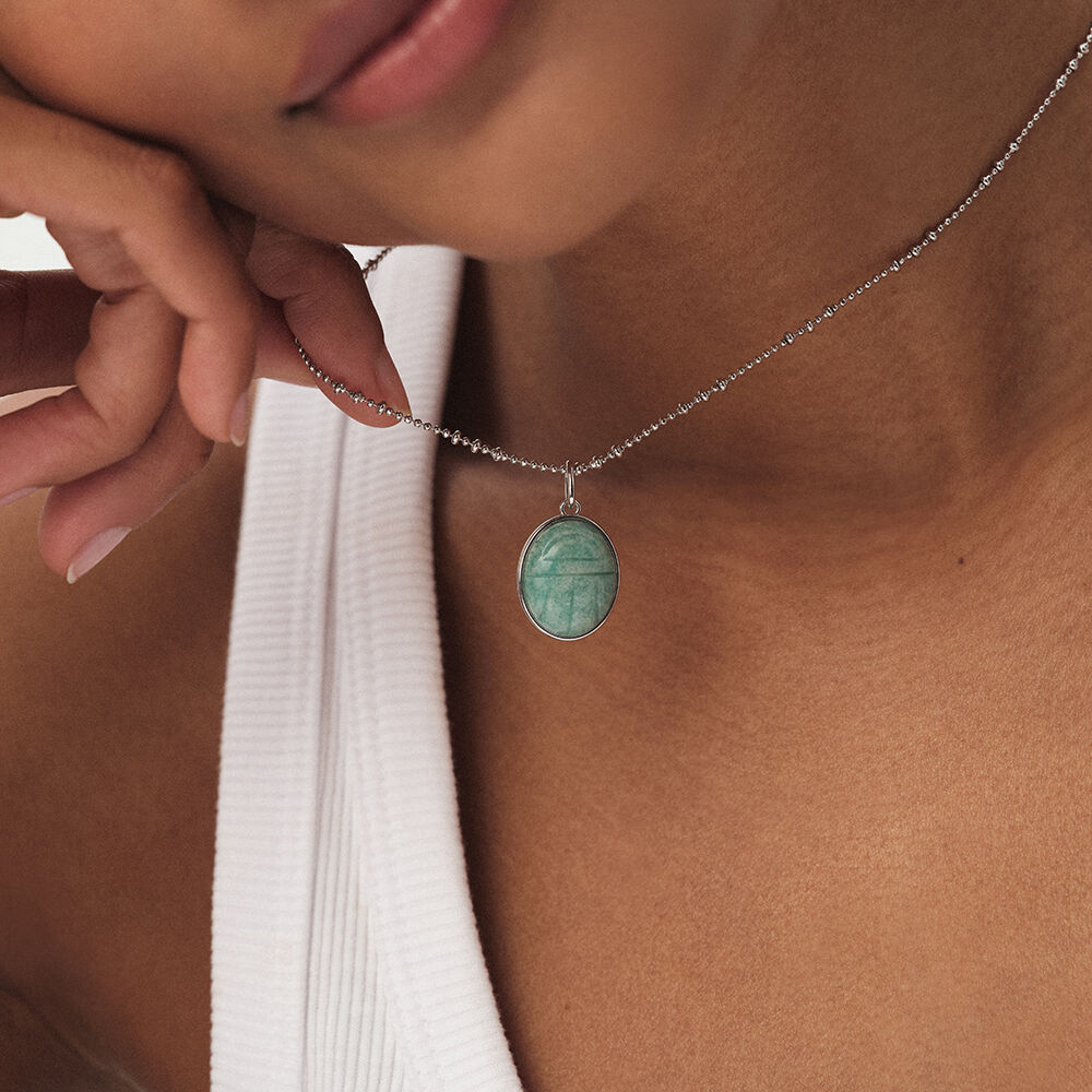 Pendentif SCARABÉ AMAZONITE - Turquoise / Argenté - Tous les Talismans  | Agatha