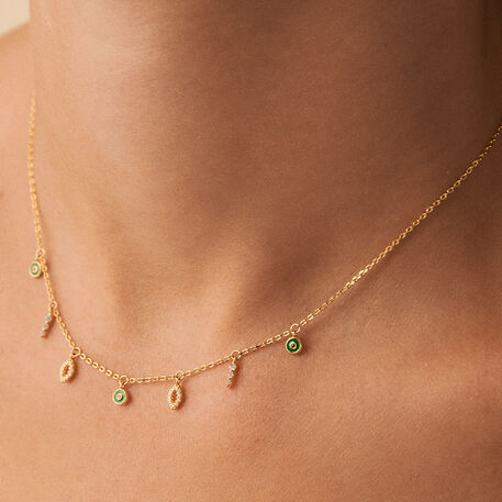 Collier ras du cou LUCKY EYE - Vert / Doré - Colliers  | Agatha