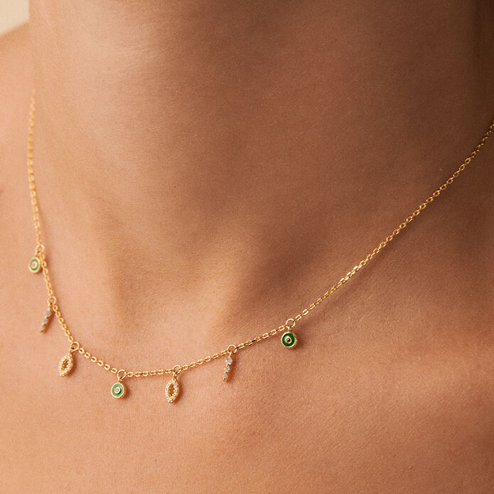 Collier ras du cou LUCKY EYE - Vert / Doré - Colliers  | Agatha