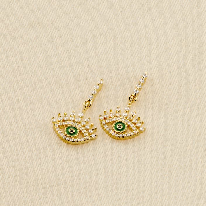 Boucles d'oreilles pendantes LUCKY EYE - Vert / Doré - Boucles d'oreilles  | Agatha