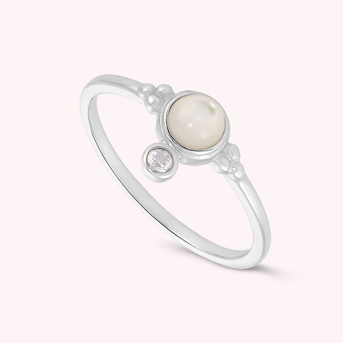 Bague fine SETSTONE - Nacre / Argenté - Bagues  | Agatha
