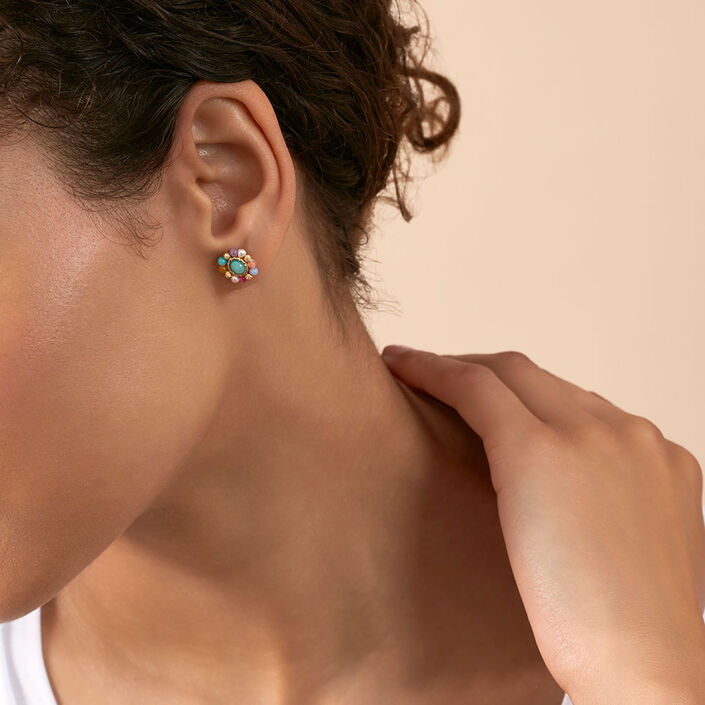 Boucles d'oreilles puces ARLEQUIN - Multicolore / Doré - Boucles d'oreilles puces  | Agatha