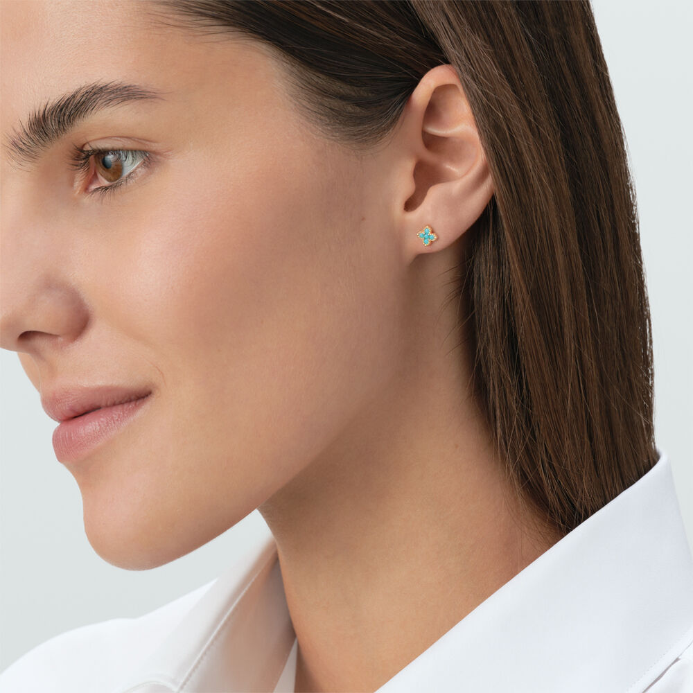 Boucles d'oreilles puces BELOVED - Turquoise / Dor&eacute; - Boucles d'oreilles puces  | Agatha