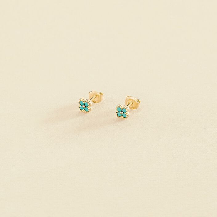 Boucles d'oreilles puces BELOVED - Turquoise / Doré - Boucles d'oreilles puces  | Agatha