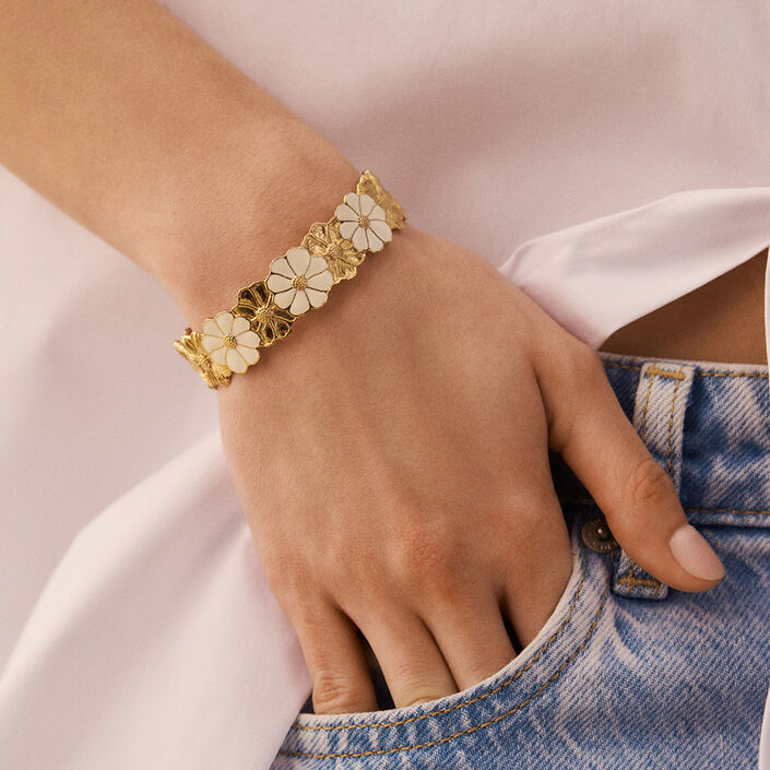 Jonc FLORA - Doré / Blanc - Bracelets  | Agatha