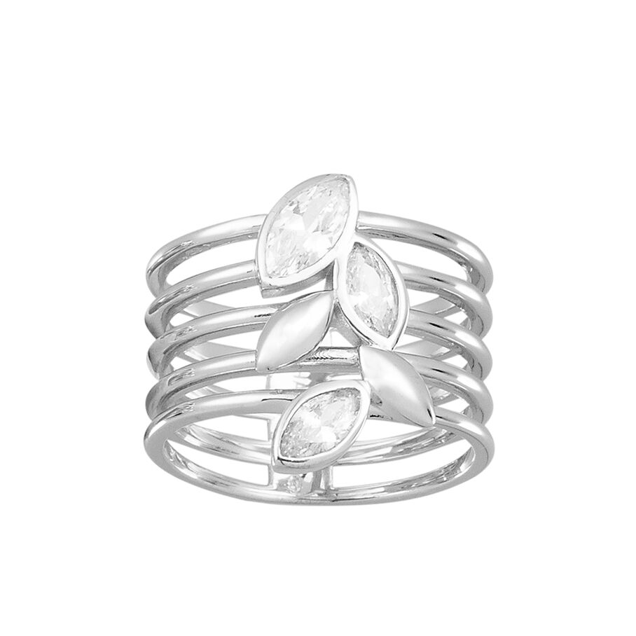 Bague large LEAVES - Cristal / Argenté - Bagues  | Agatha
