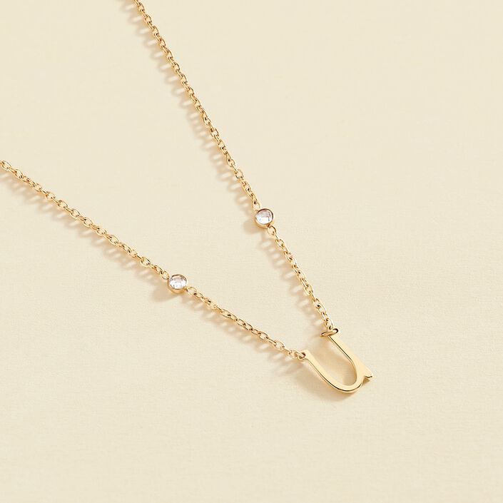 Collier ras du cou LETTRE U - Cristal / Doré - Colliers  | Agatha