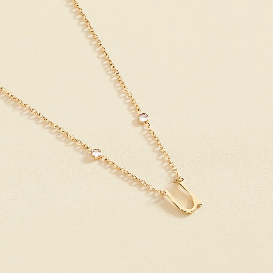 Collier ras du cou LETTRE U - Cristal / Doré - Colliers  | Agatha