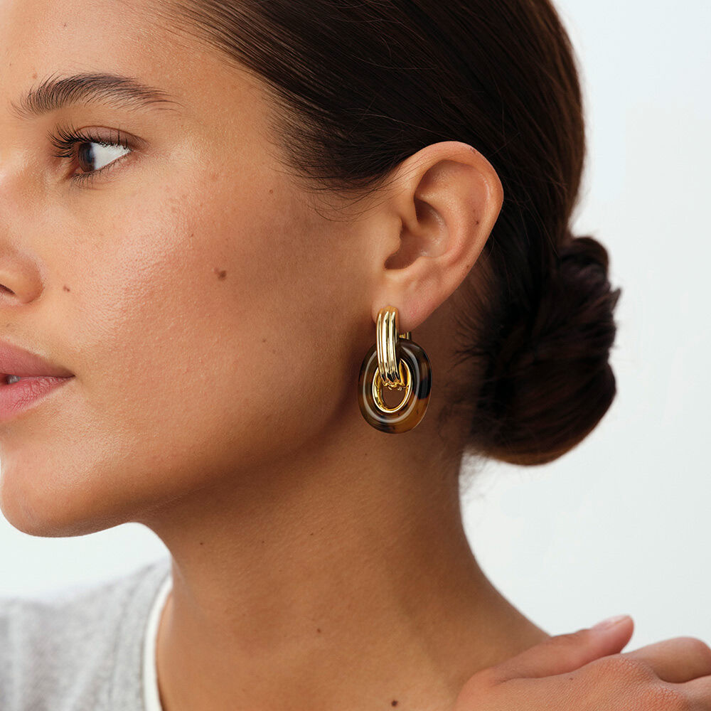 Cr&eacute;oles PALAIS ROYAL - Ecaille / Dor&eacute; - Boucles d'oreilles puces  | Agatha