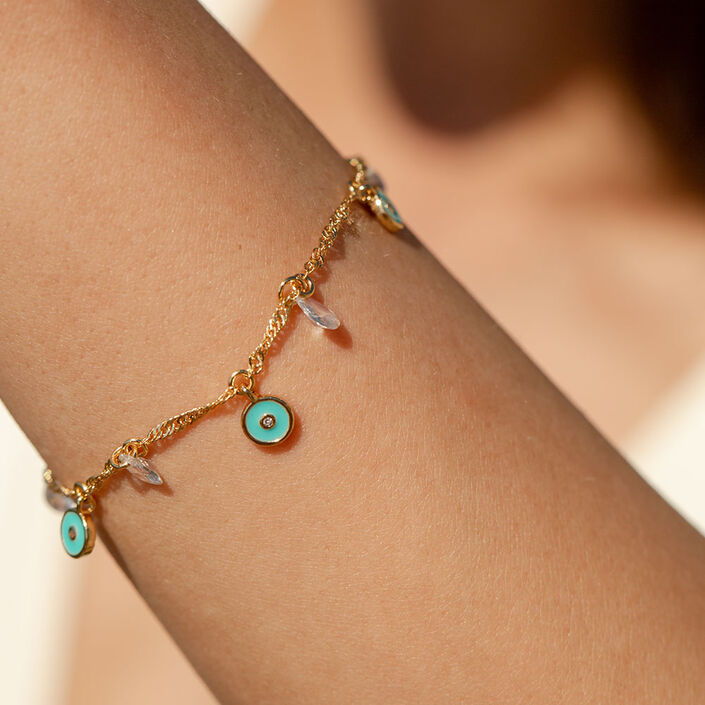 Bracelet souple CYCLADES - Turquoise / Doré - Bracelets  | Agatha