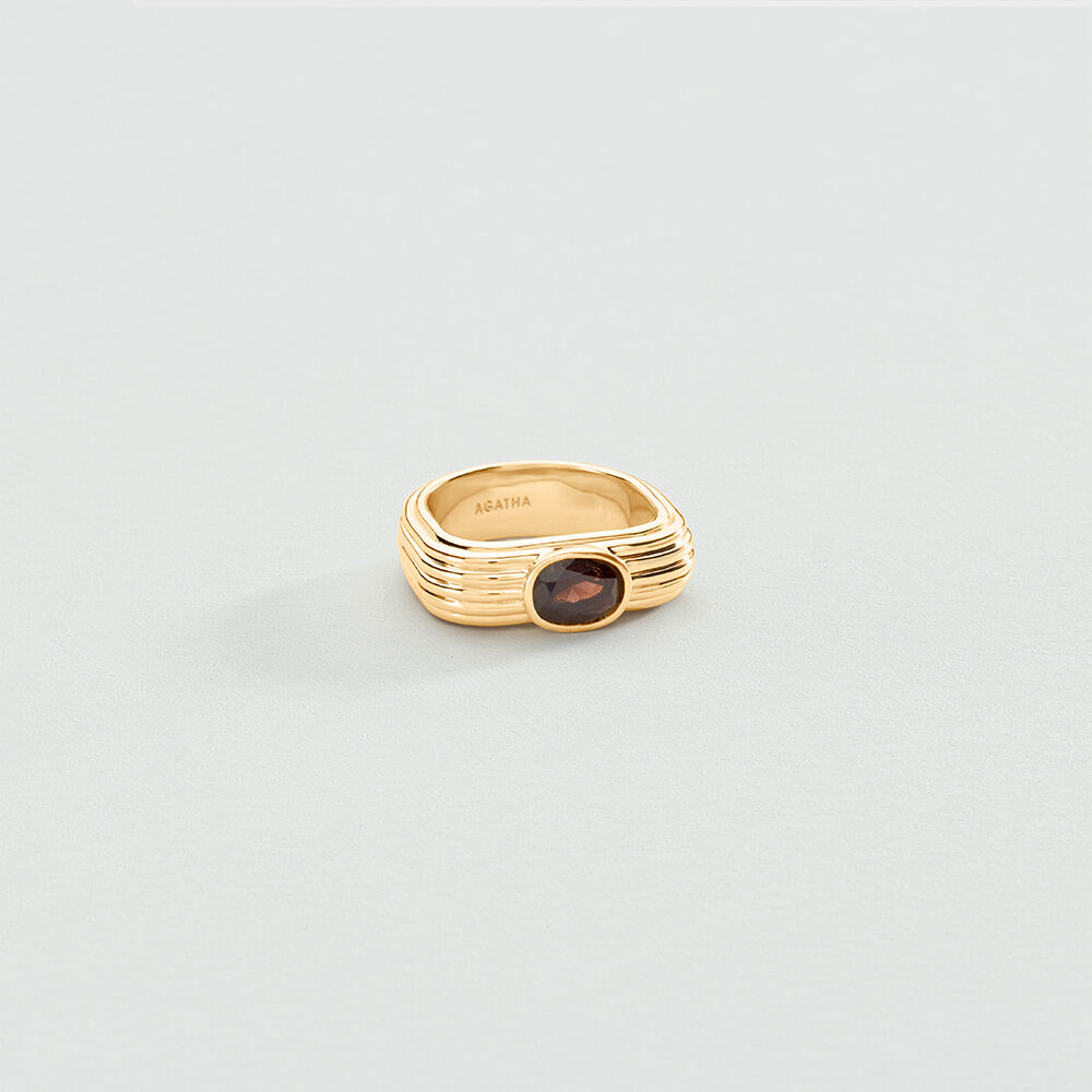 Bague fine HAUSSMANN - Marron / Doré - Bagues fines  | Agatha