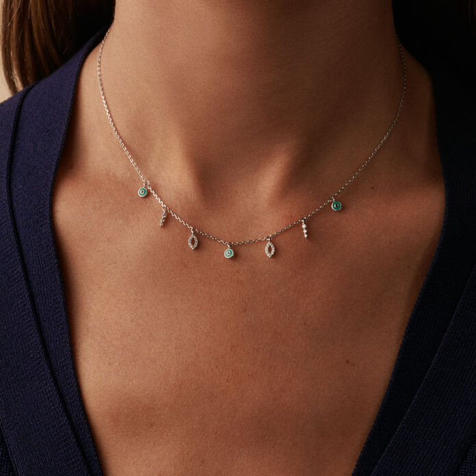 Collier ras du cou LUCKY EYE - Turquoise / Argenté - Colliers  | Agatha