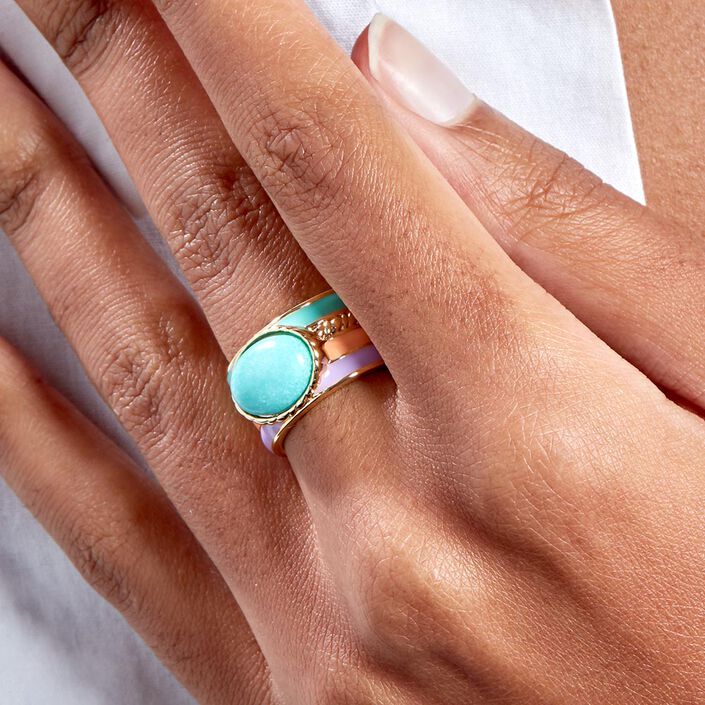 Bague large ARLEQUIN - Multicolore / Doré - Bagues  | Agatha