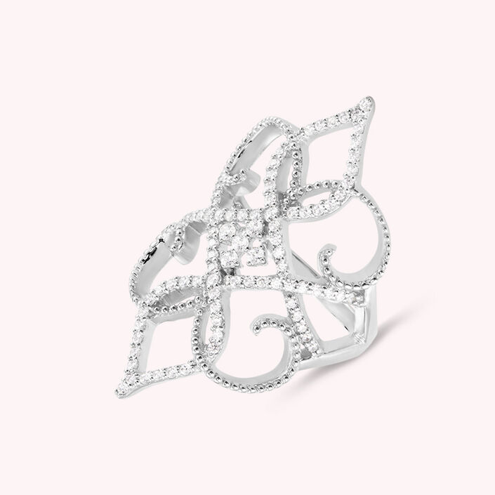 Bague large FLEURLYS - Cristal / Argenté - Bagues  | Agatha